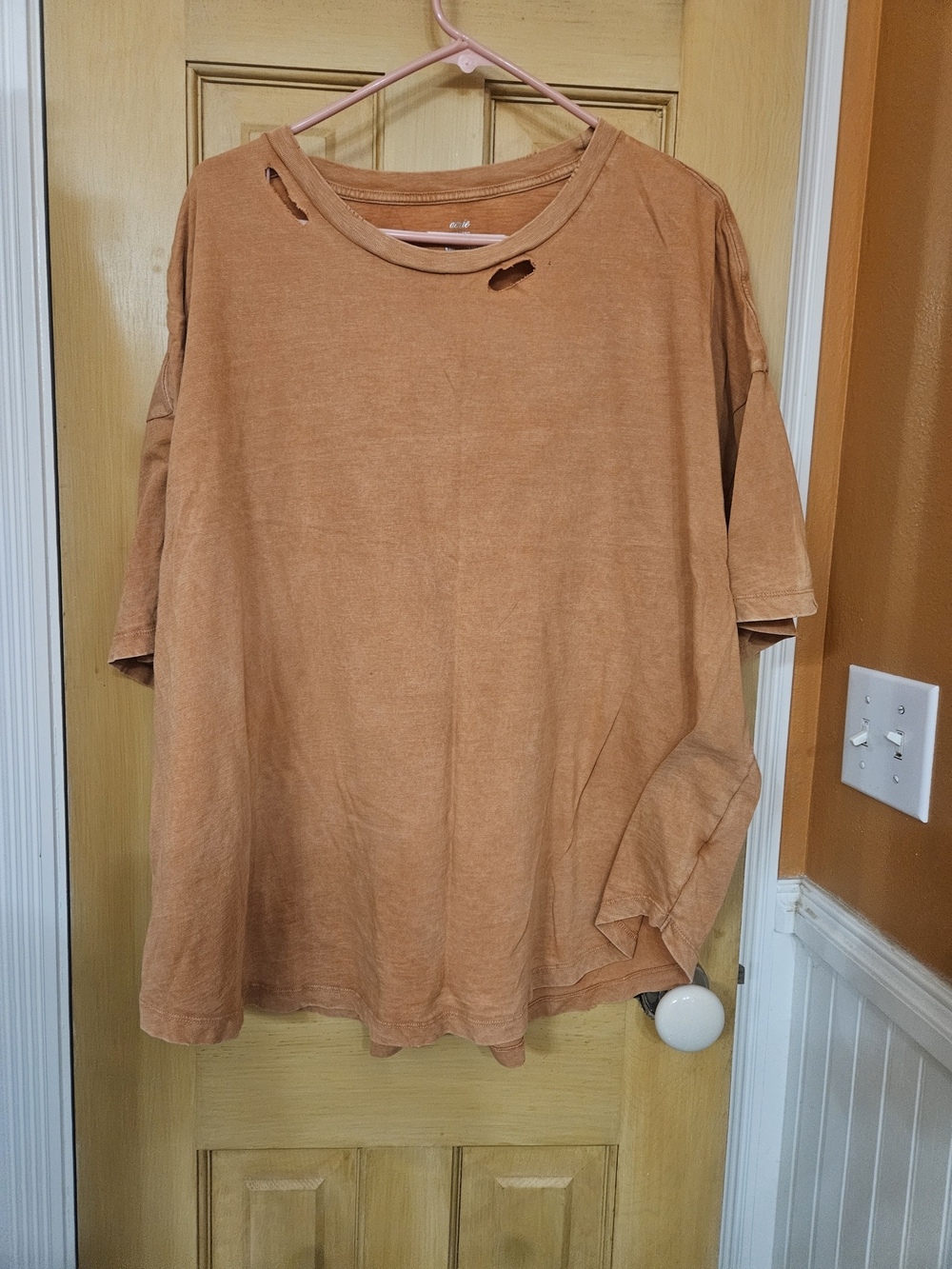 aerie Oversized Washed Distressed Rust Short Sleeve Tee